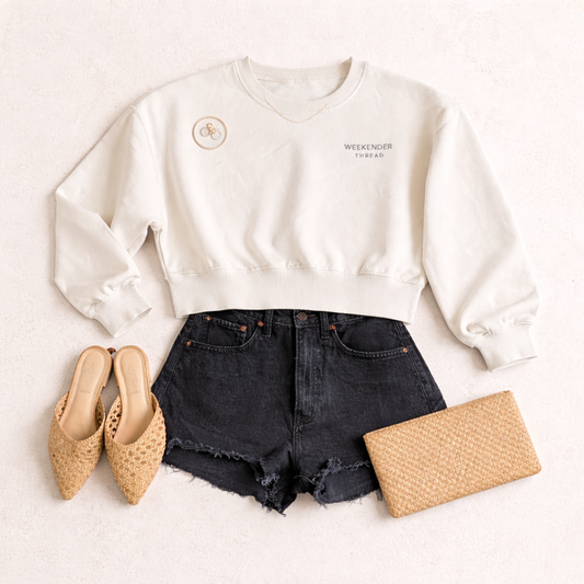 Beige Cropped Crewneck Sweatshirt for Women