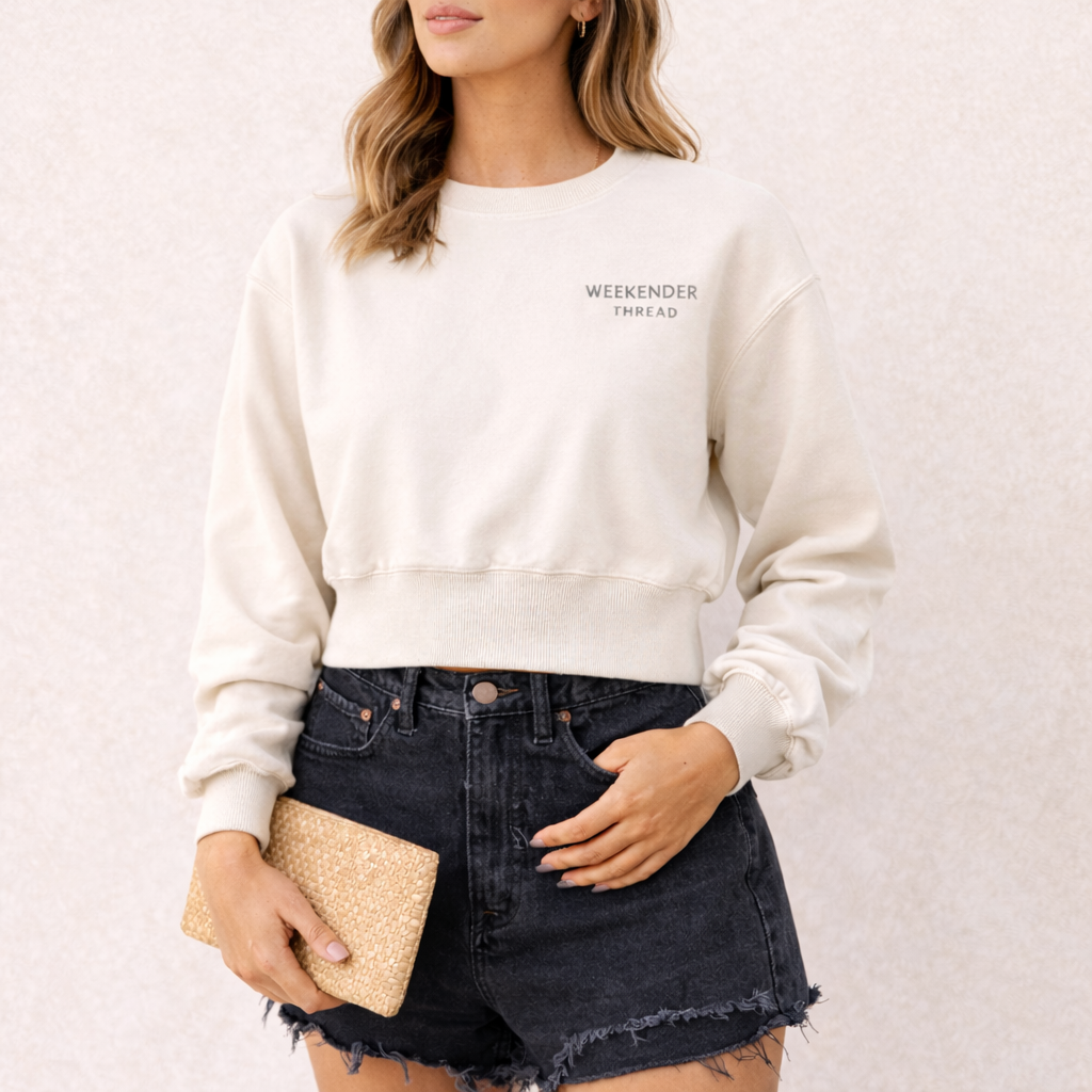 Beige Cropped Crewneck Sweatshirt for Women
