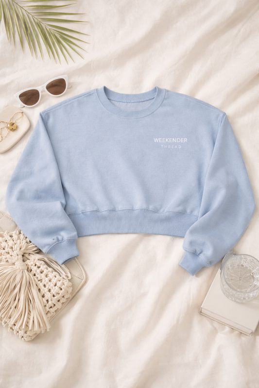 Light Blue Cropped Crewneck Sweatshirt for Women