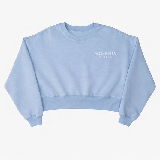 Light Blue Cropped Crewneck Sweatshirt for Women