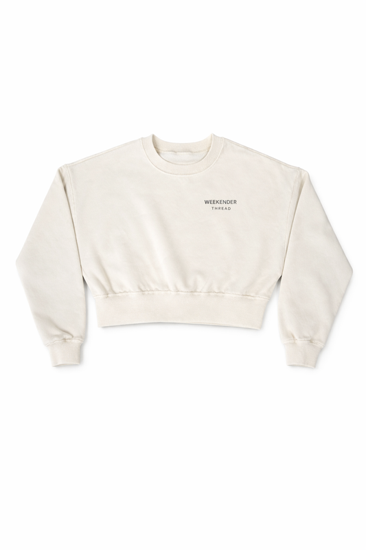 Beige Cropped Crewneck Sweatshirt for Women